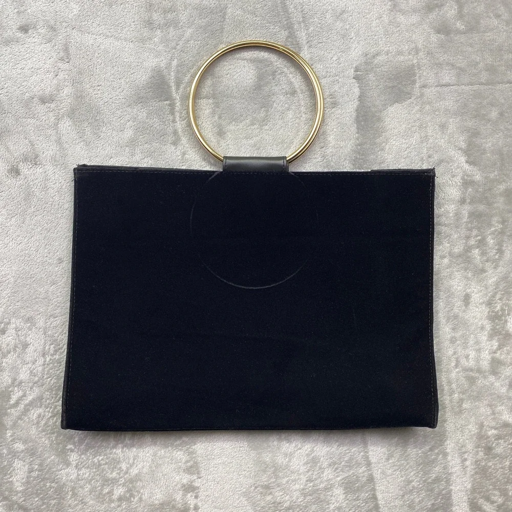 Carolina Herrera Good Girl Black Velvet‎ Clutch Gold Ring Handle Evening Bag